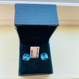 Blue Topaz Briolette Stud Earring; 14K White Gold